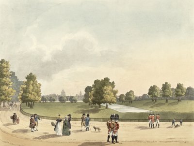 Vista en el parque de St. James de los Horse Guards y St. Pauls, tomada desde Buckingham House, grabado por Heinrich Joseph Schutz, publicado por la Galería Ackermann de Franz Joseph Manskirch